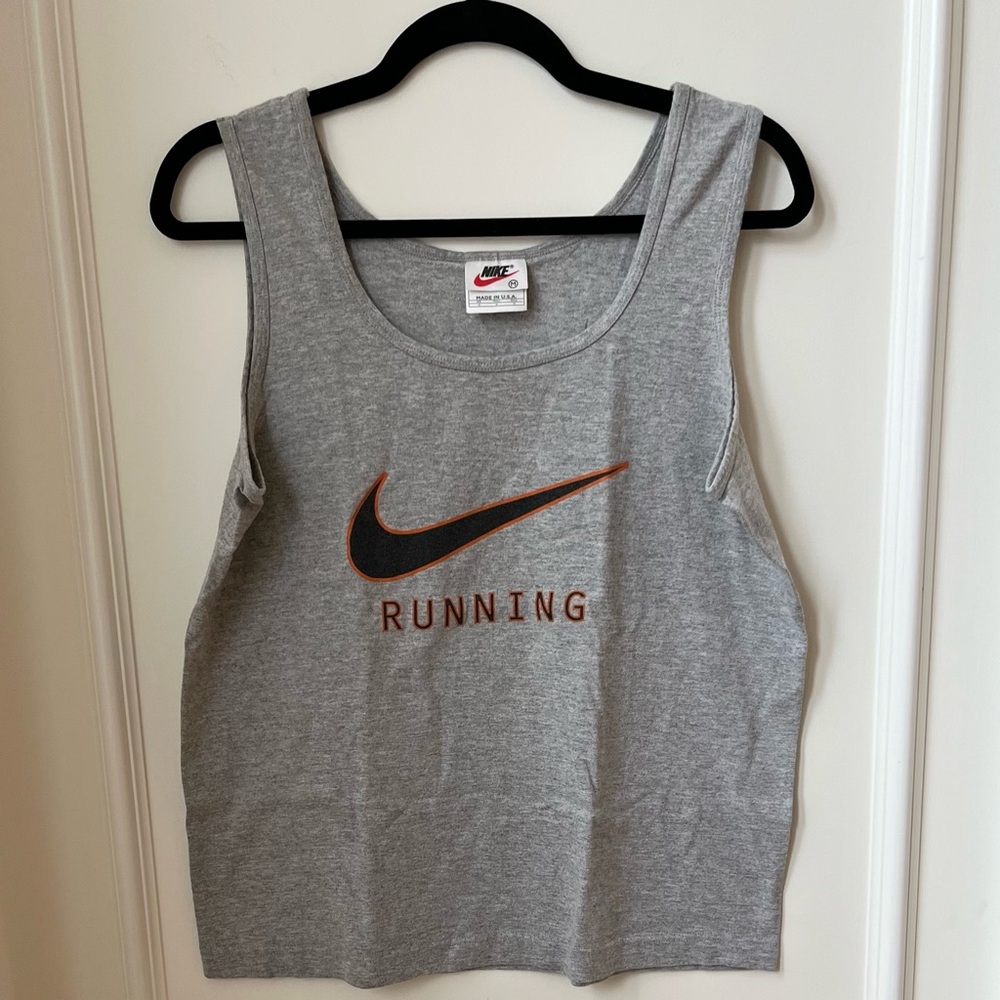 1990s Nike Vintage Running Gray Logo Sleeveless Tank Top Size Medium Made In USA